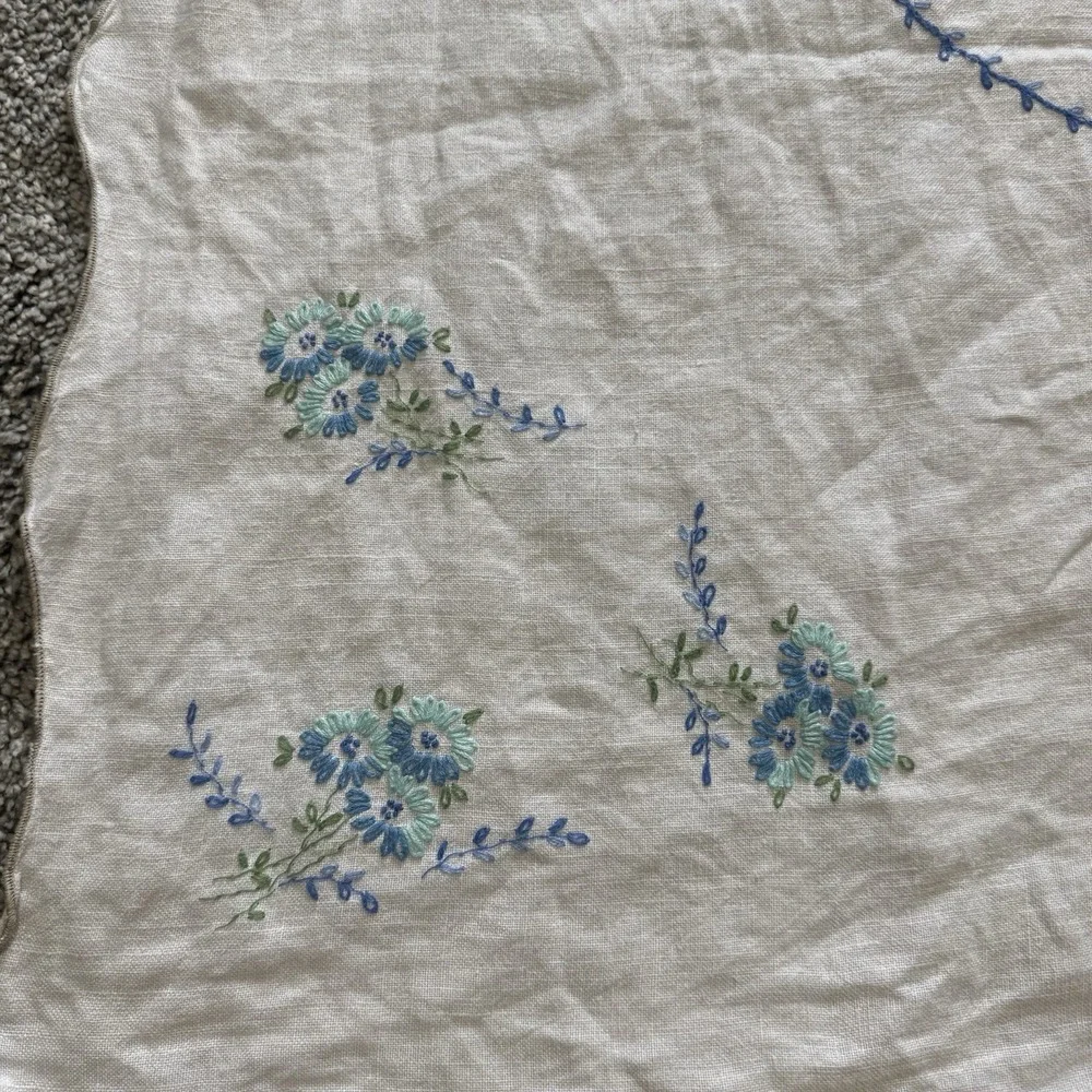 Blue Flower Hand Embroidered Rectangle Table Cloth 48